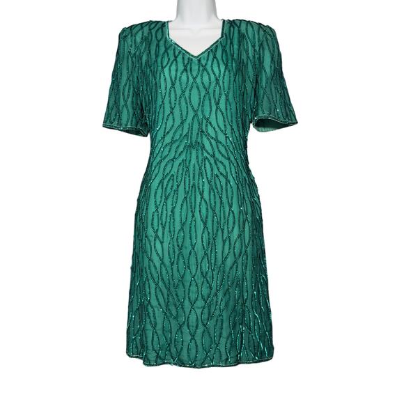 MARK & JOHN by SAM Vintage Pure Silk Beaded Sequins Cocktail Dress Size M Medium - Picture 1 of 5